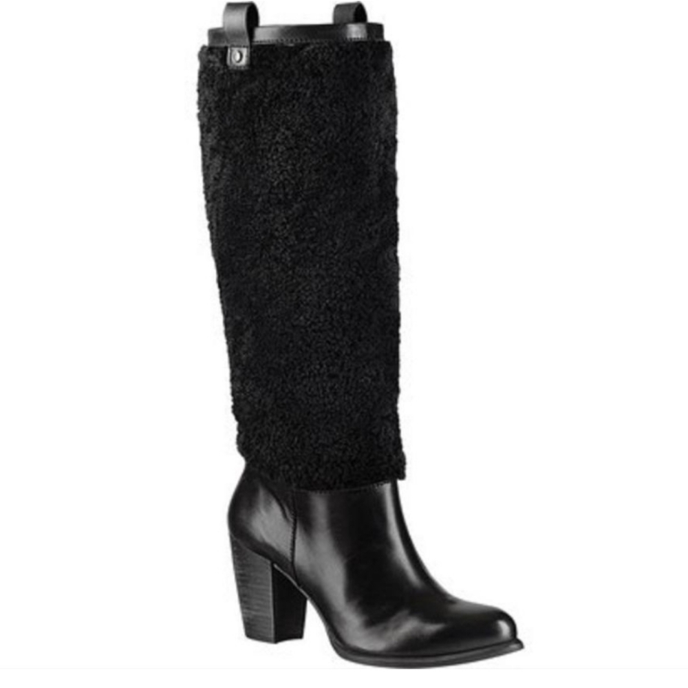 Ugg Ava Exposed Shearling Knee High Boots Leather Designer Fur Sherpa